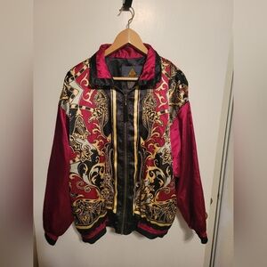 Vintage Baroque-Print Satin Bomber Jacket